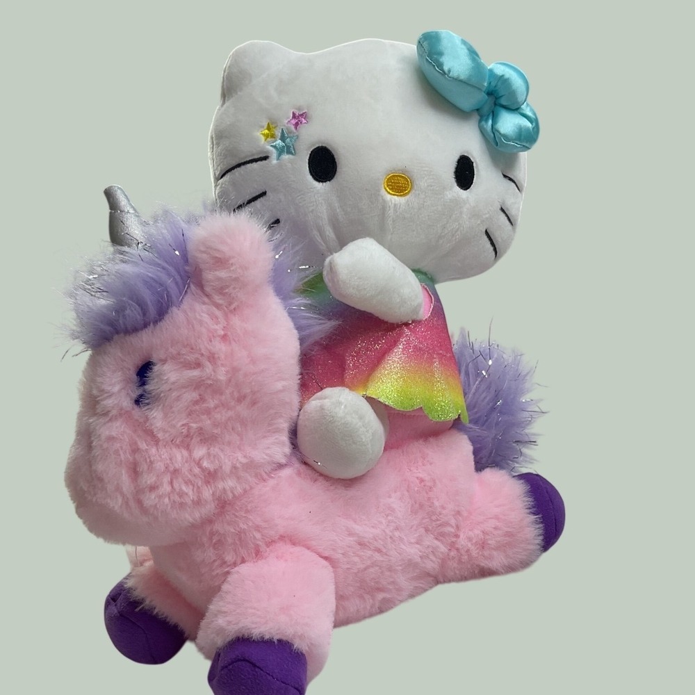 Kidrobot x Sanrio Hello Kitty Riding Pink Unicorn‎ Rainbow Glitter Plush 11 in